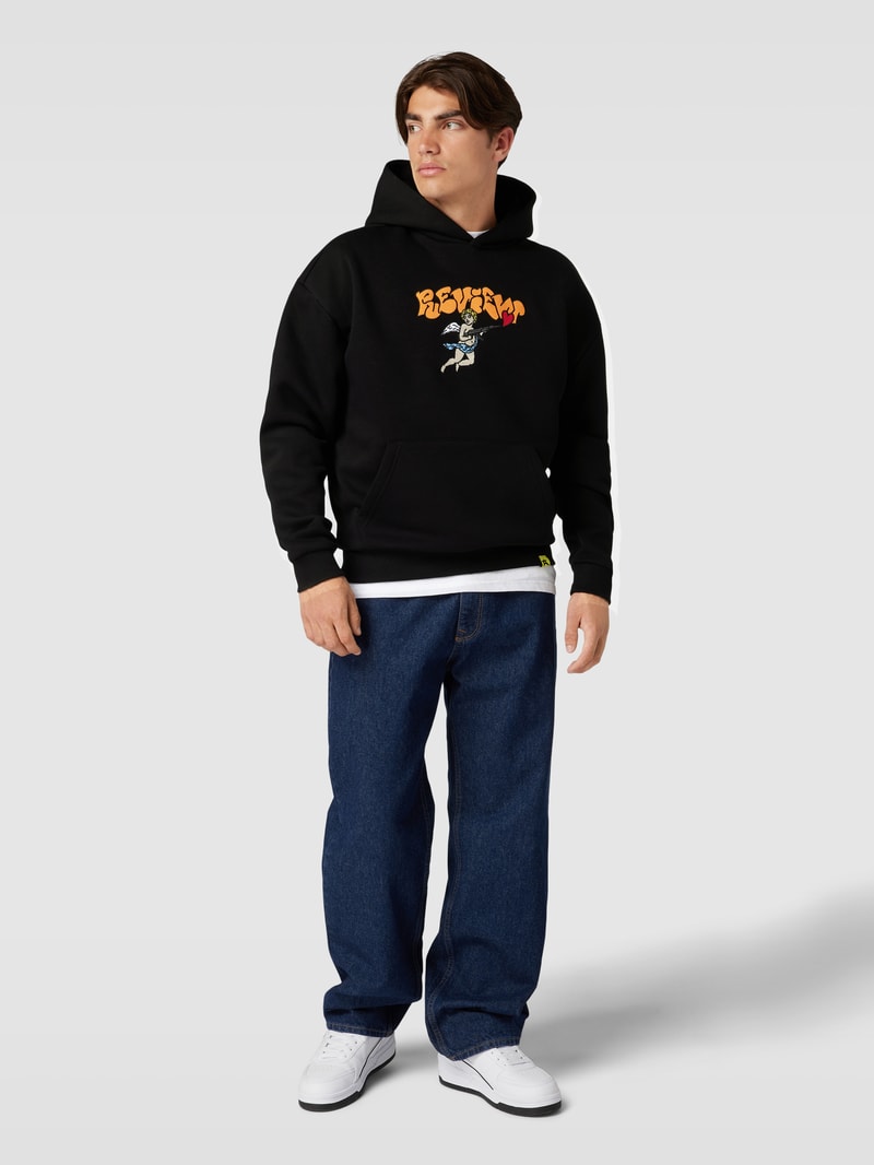 Hoodie aus Baumwoll-Mix mit Label-Detail in schwarz