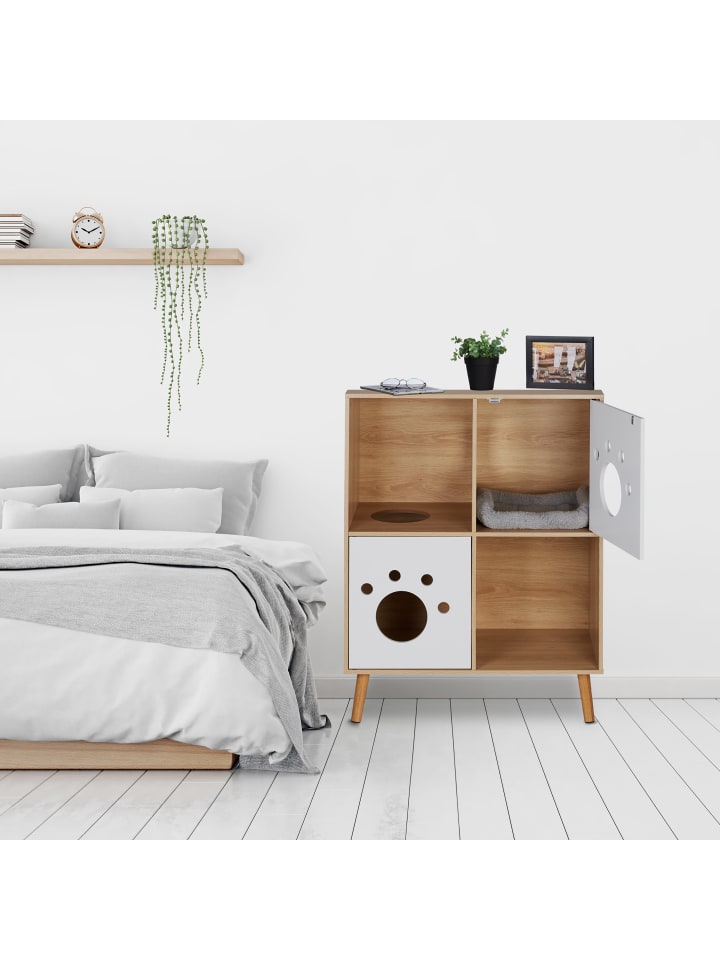 relaxdays Katzenschrank in Natur/ Weiß - (B)75 x (H)96 x (T)40 cm günstig kaufen onesize
