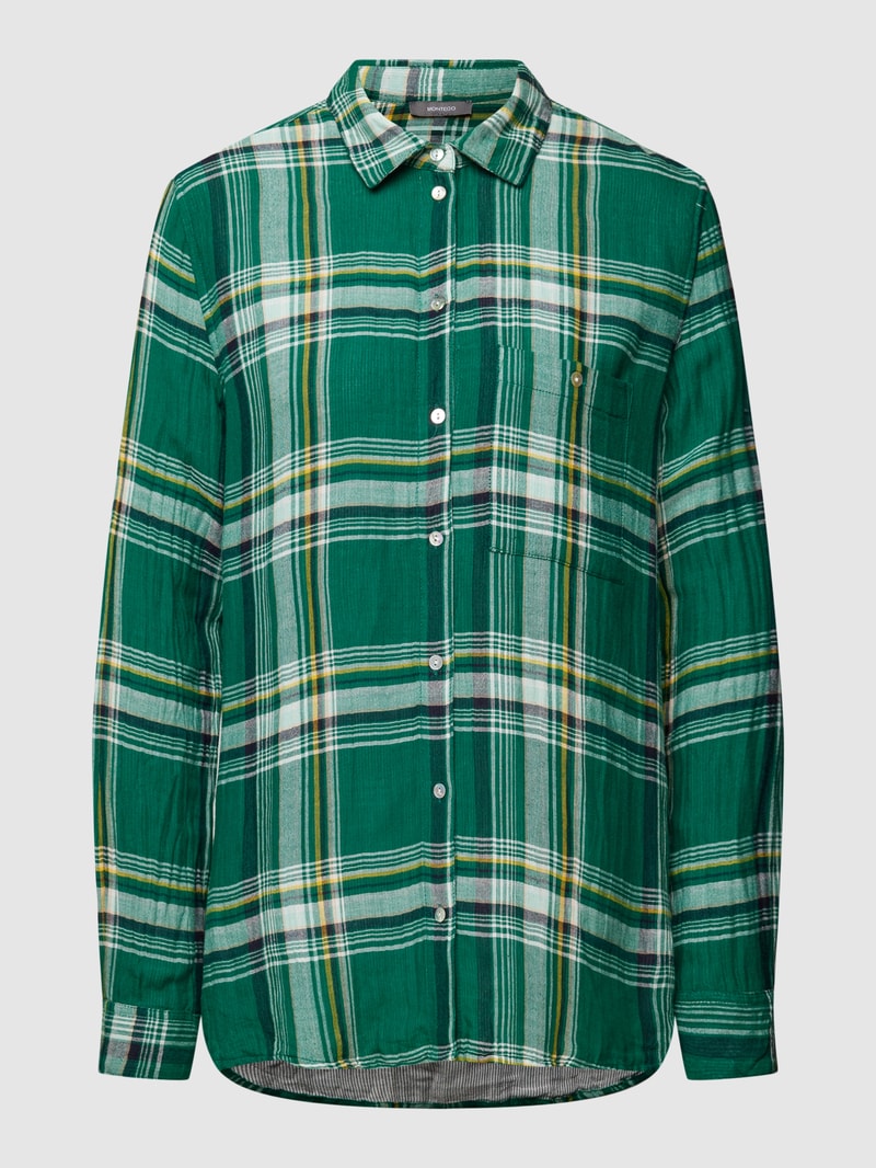 Hemdbluse mit Tartan-Karo und Brusttasche in dunkelgrün