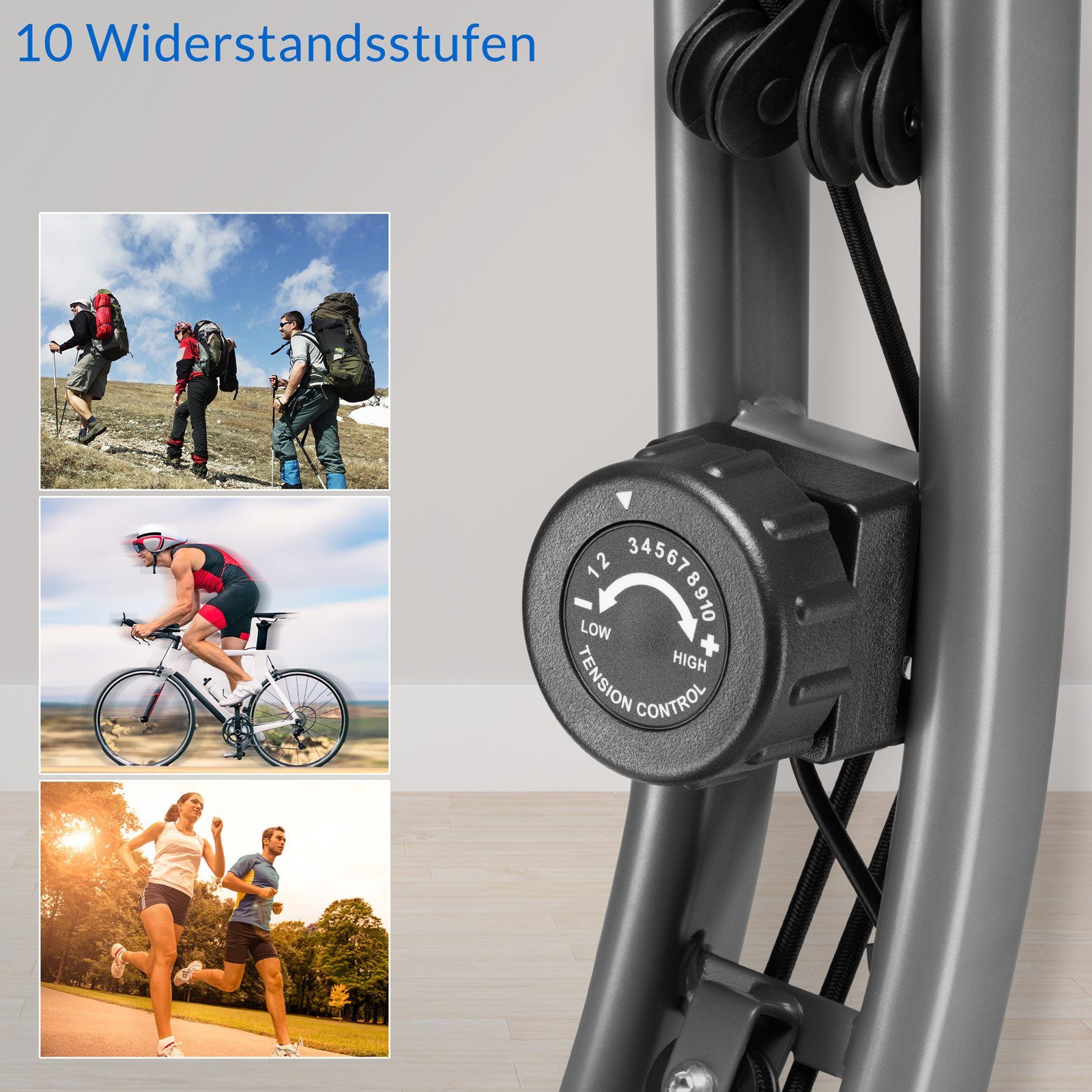 Sportana Heimtrainer, Heimtrainer Eagle 3 klappbar 10 Stufen Pulssensoren 2 Fitnessbänder