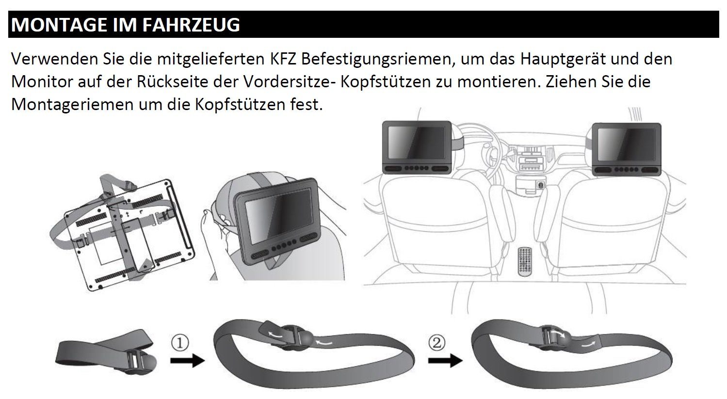 Reflexion DVD7052 LCD Monitor incl. DVD-Player + extra Monitor DVD-Player (Auto DVD-Player mit USB, Kopfhörer-Ausgang, 12 Volt-Adapter)