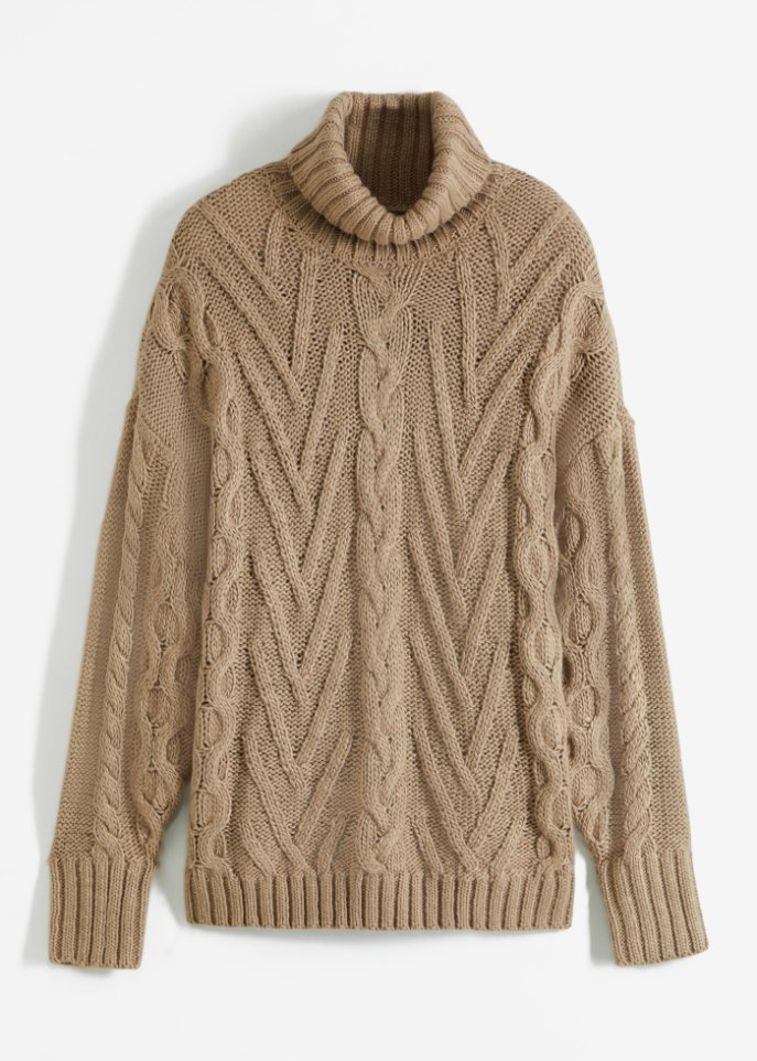 Rollkragen-Pullover mit Zopfmuster