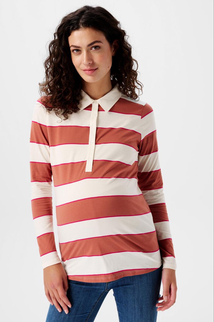 Streifen-T-Shirt mit Polokragen und Stillfunktion