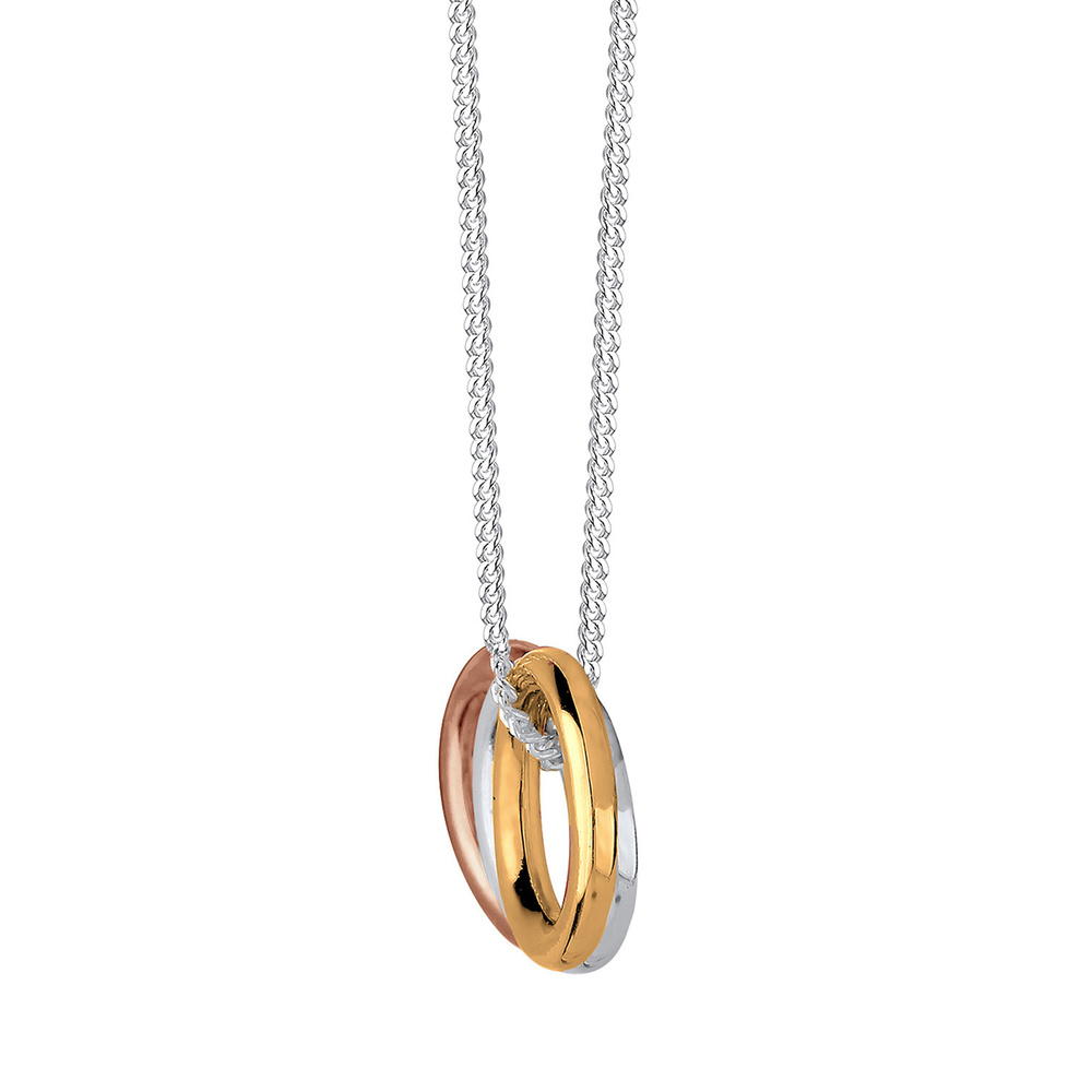 Elli Elli Collier Femme Pendentif Cercle Tendance Tri-Couleur en Argent Sterling 925 Bijoux