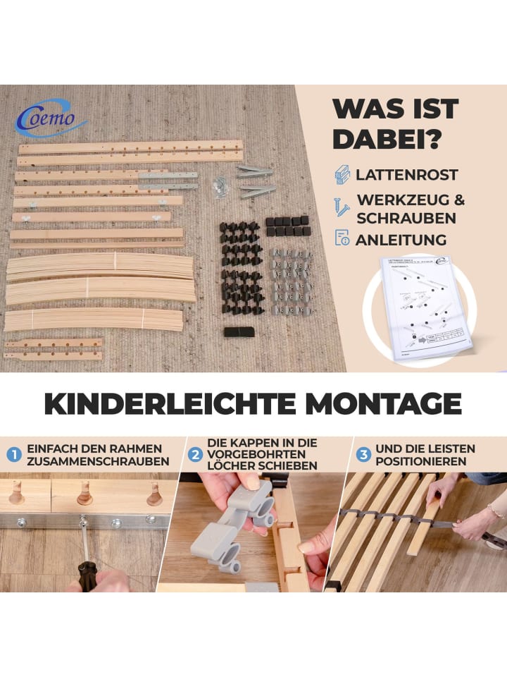 Coemo 2 x Lattenrost Kopfteil verstellbar 90x200 cm in Natur günstig kaufen onesize