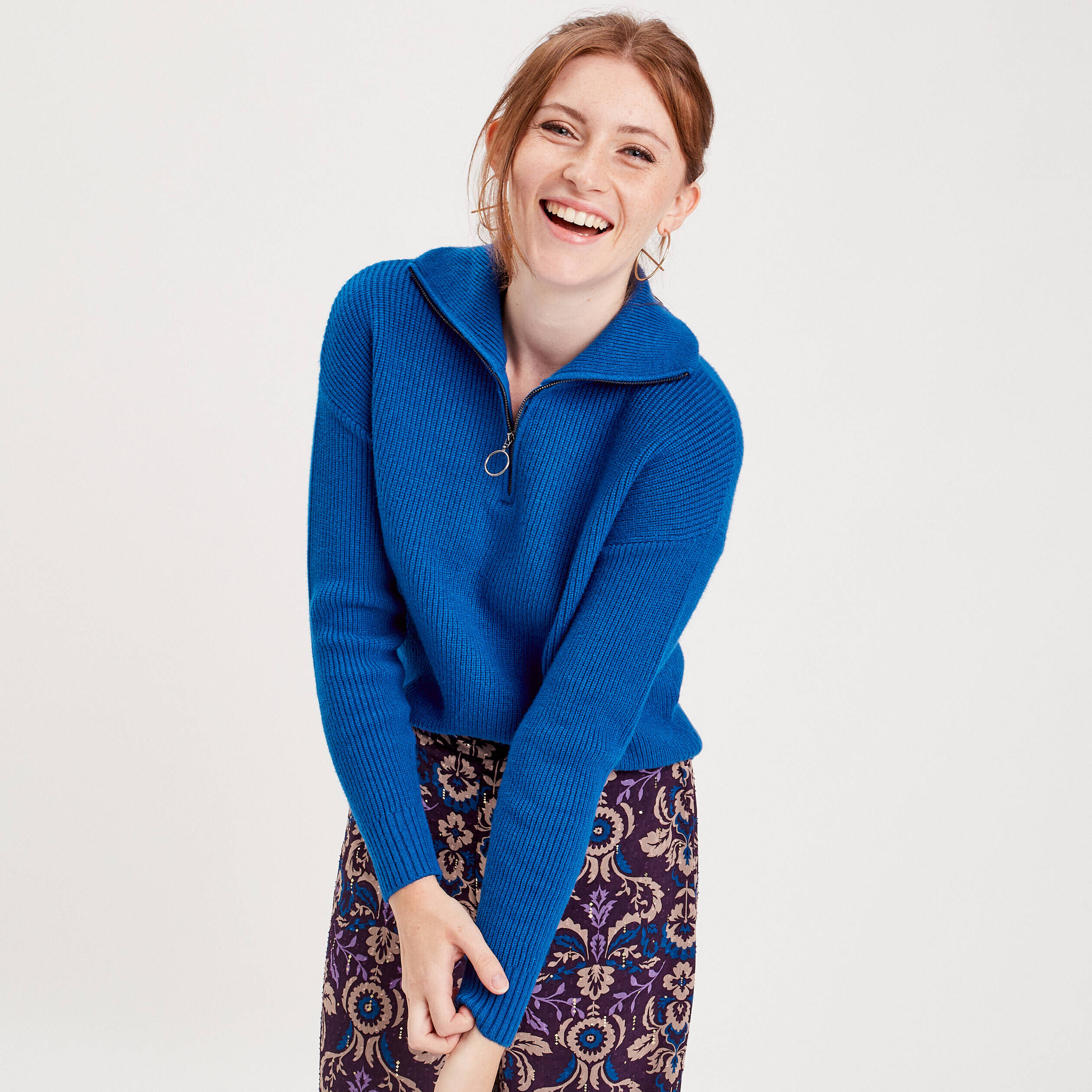Pull col camionneur bleu electrique femme | Cache Cache