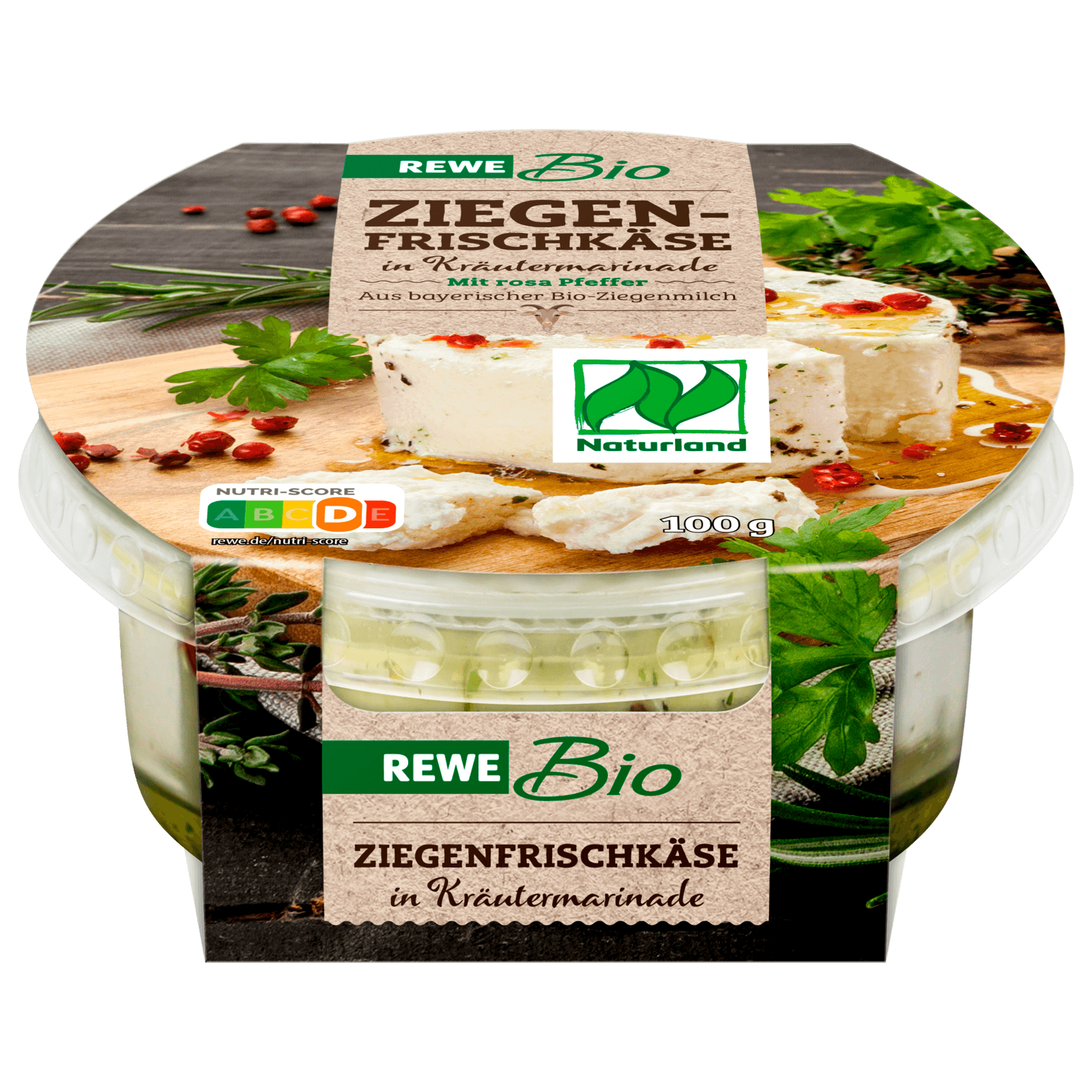 REWE Bio Ziegenfrischkäse in Kräutermarinade mit rosa Pfeffer 100g
