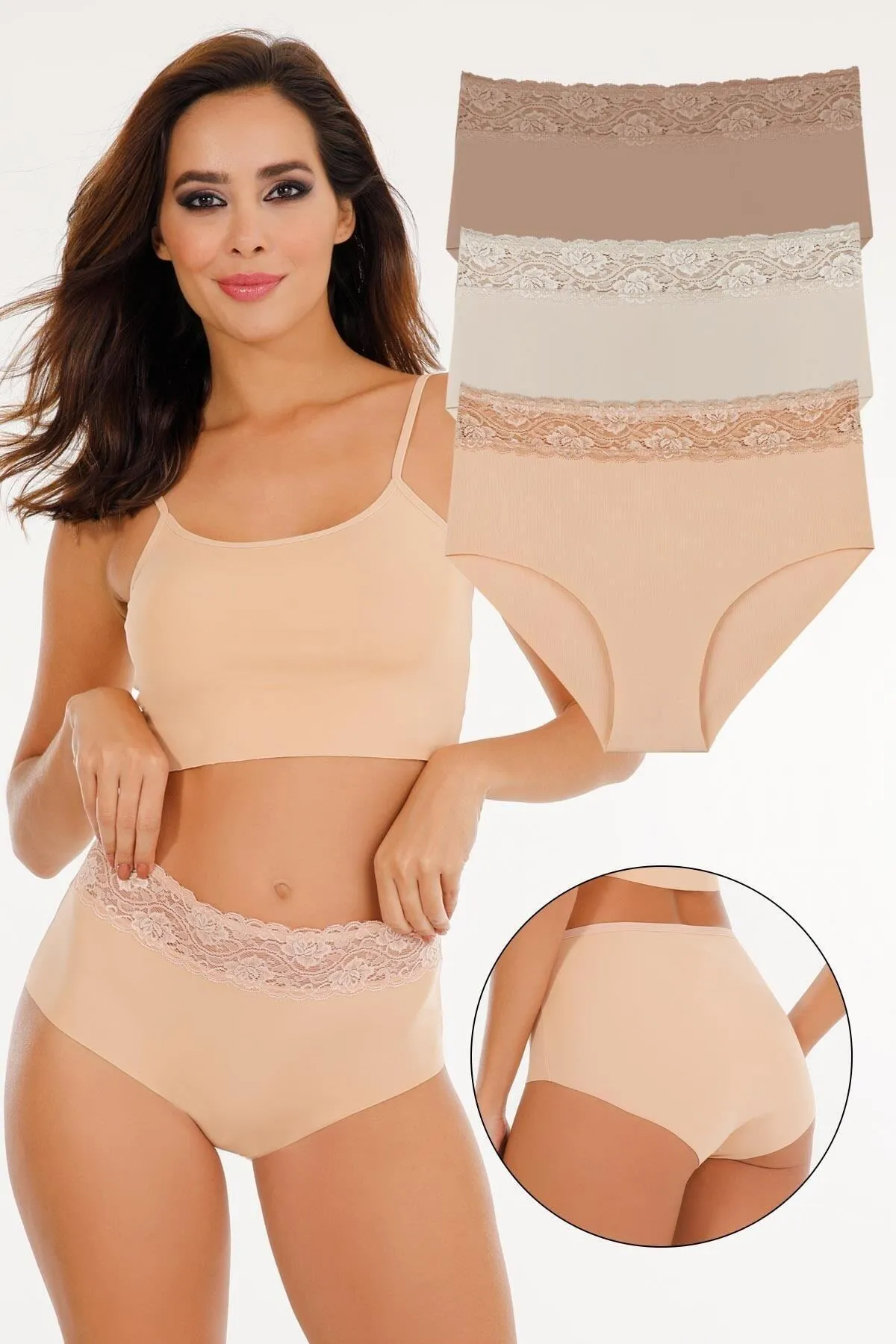 Sensu  Lasergeschnittenes 3-teiliges Höschenset aus Spitze mit hoher Taille für Damen – Kts3105