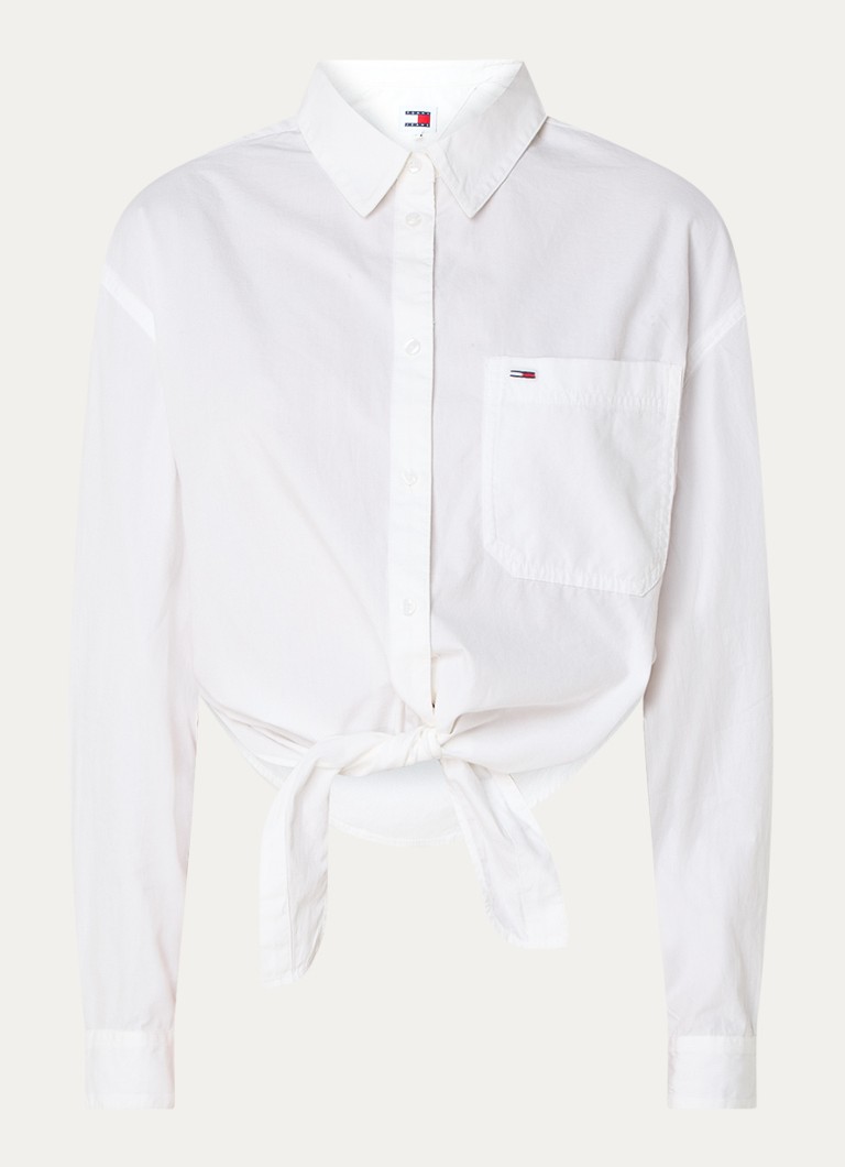 Tommy Hilfiger cropped blouse with logo embroidery and bow detail