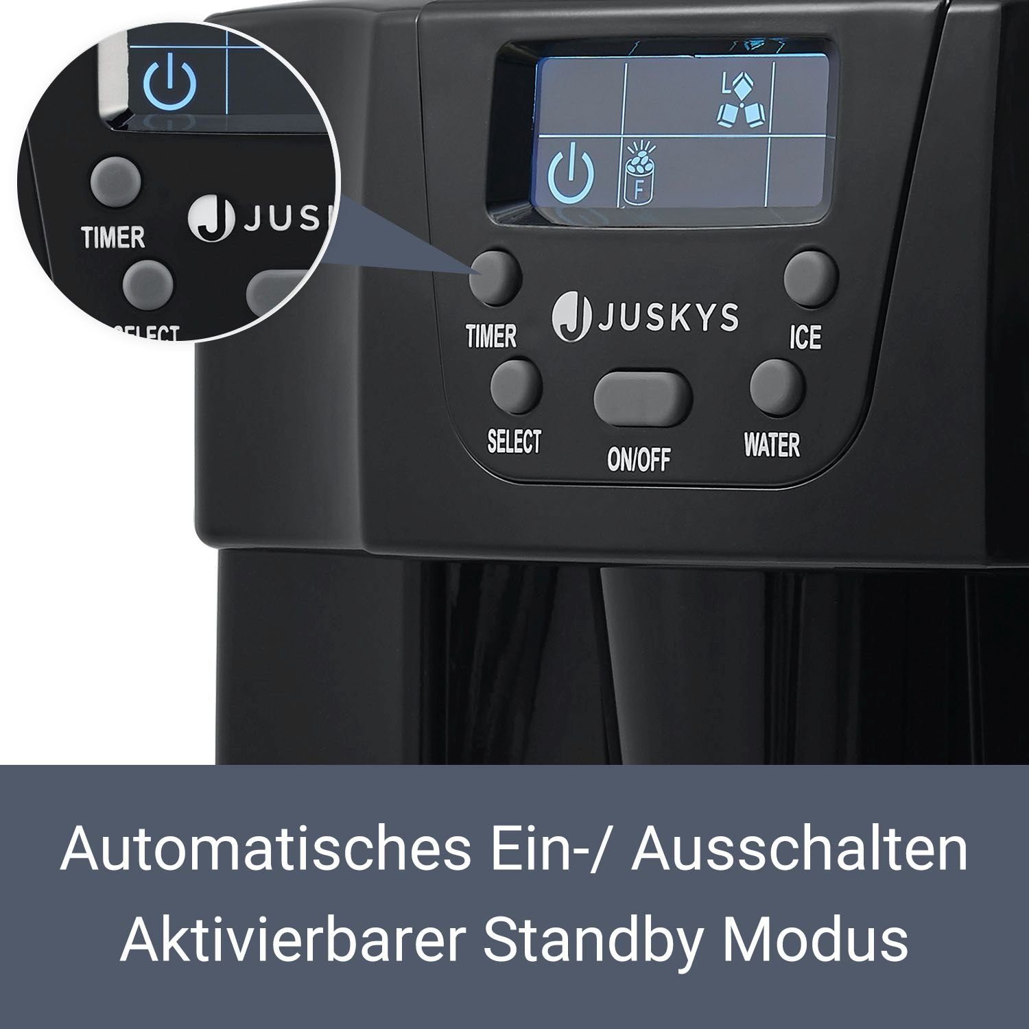 Juskys Eiswürfelmaschine PIM200L, Eiswürfel in 6 - 10 min, 12 kg in 24 h, Timer und Kaltwasserausgabe