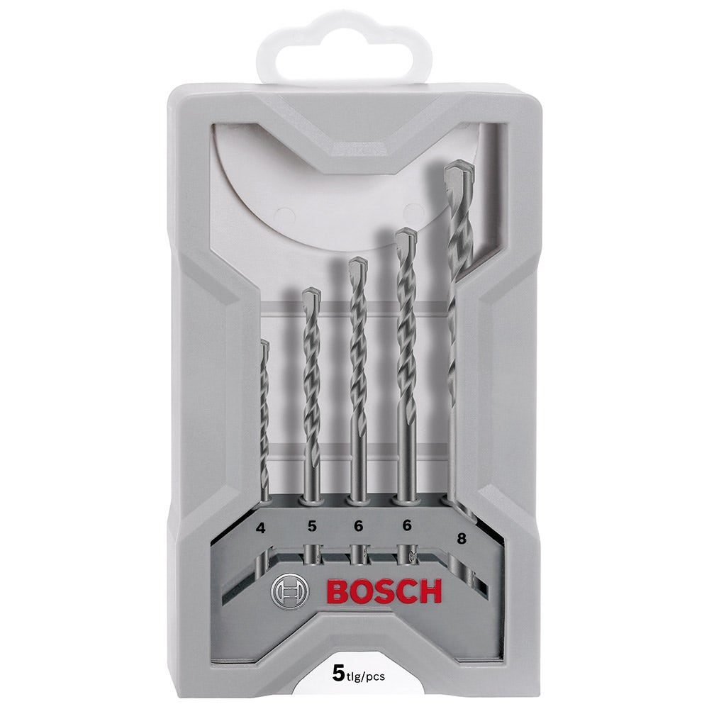 Conjunto de 5 brocas de impacto para alvenaria Bosch, 4-8 mm, cor prata.