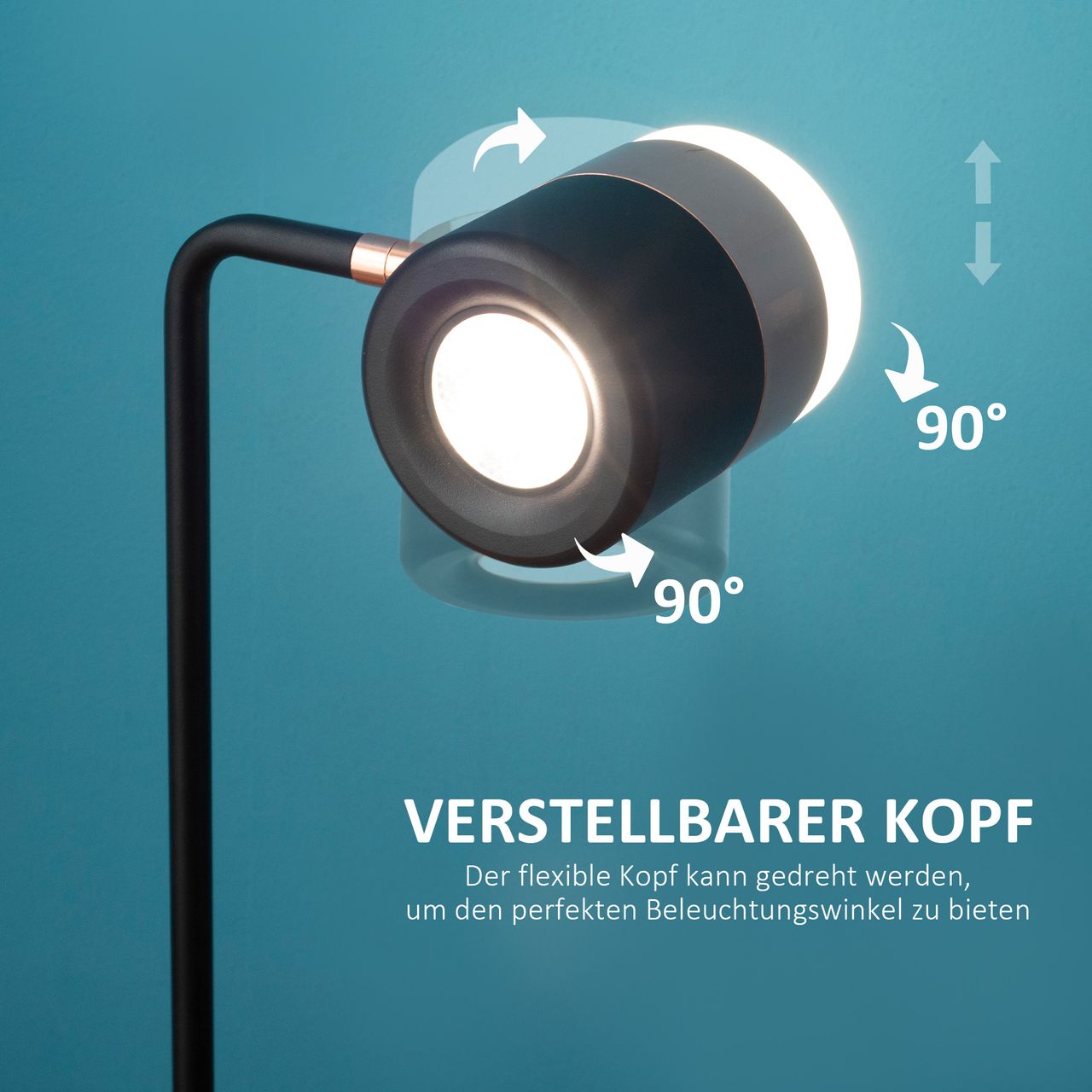 HOMCOM Tischlampe Nachttischlampe Tischleuchte LED 90° verstellbar Industrial Stil Metall Schwarz Gold 27 x 24 x 51 cm