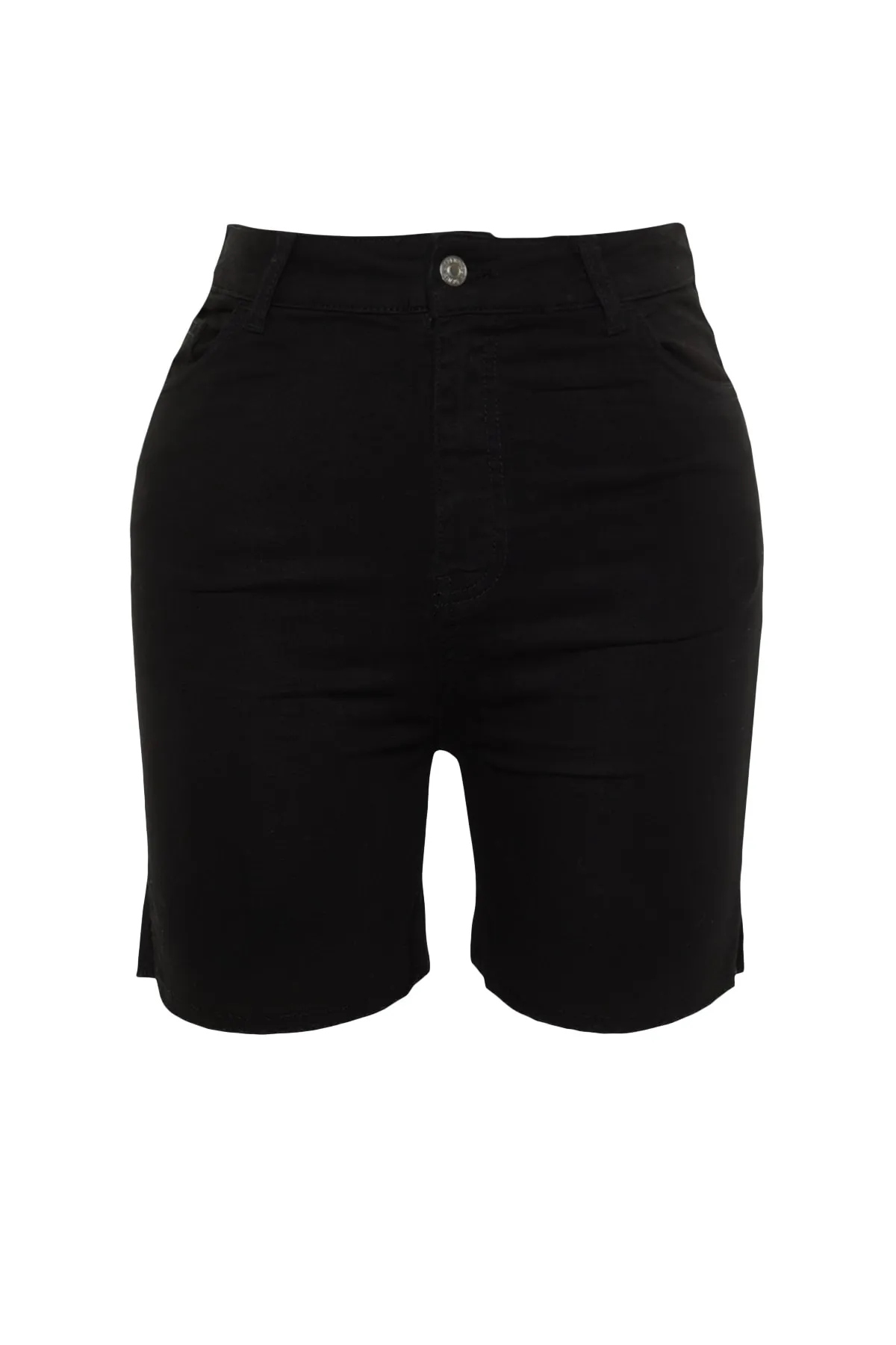 Trendyol Curve  Schwarze, flexible, schmale, seitlich geschlitzte Jeansshorts mit hoher Taille und Bermudas TBSSS23AP00009