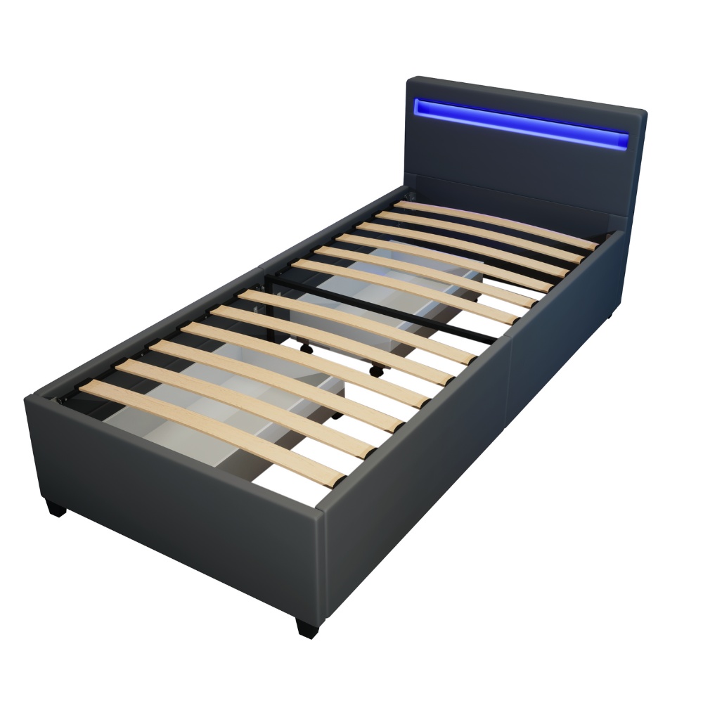 Home Deluxe LED Bett NUBE mit Schubladen - 90 x 200 cm Dunkelgrau