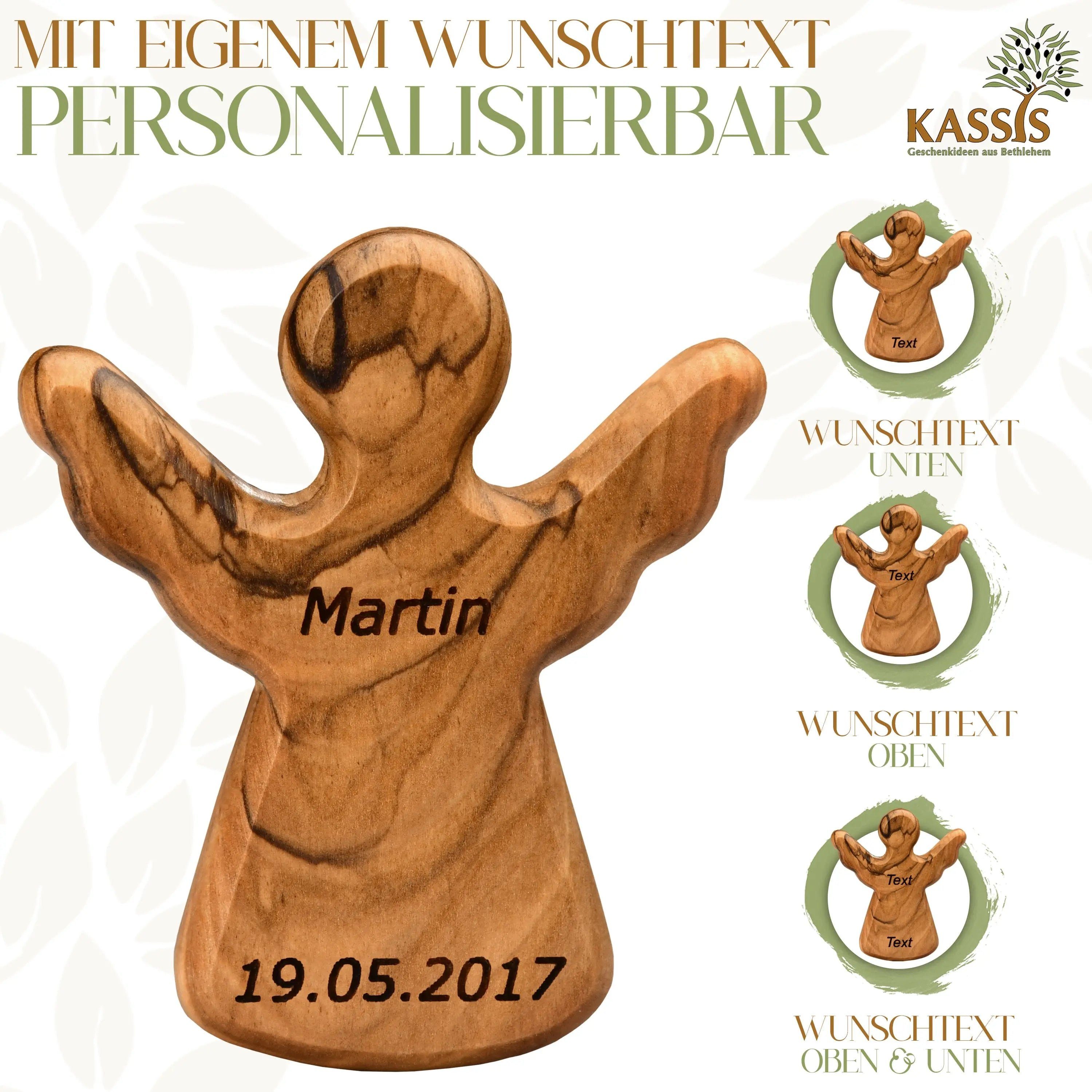 Kassis Engelfigur Schutzengel als Handschmeichler aus Olivenholz, handgemacht, umweltfreundlich, Naturprodukt, aus Bethlehem, Glücksbringer