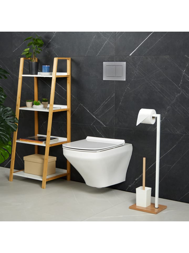 relaxdays WC-Garnitur Weiß/ Natur - (B)22 x (H)70,5 x (T)18 cm günstig kaufen onesize