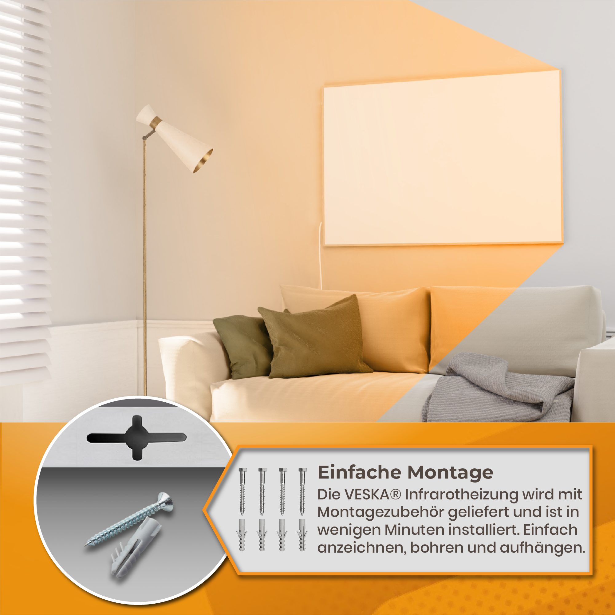 VESKA Infrarotheizung inkl. Thermostat APP-Funktion Wifi Fernbedienung und Timer, 10 Jahre Garantie Wandheizung Elektro Heizung Abschaltautomatik