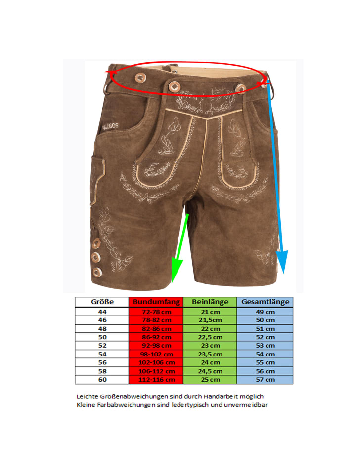 PAULGOS Lederhose Kurz Echtleder HK1 in Hellbraun günstig kaufen