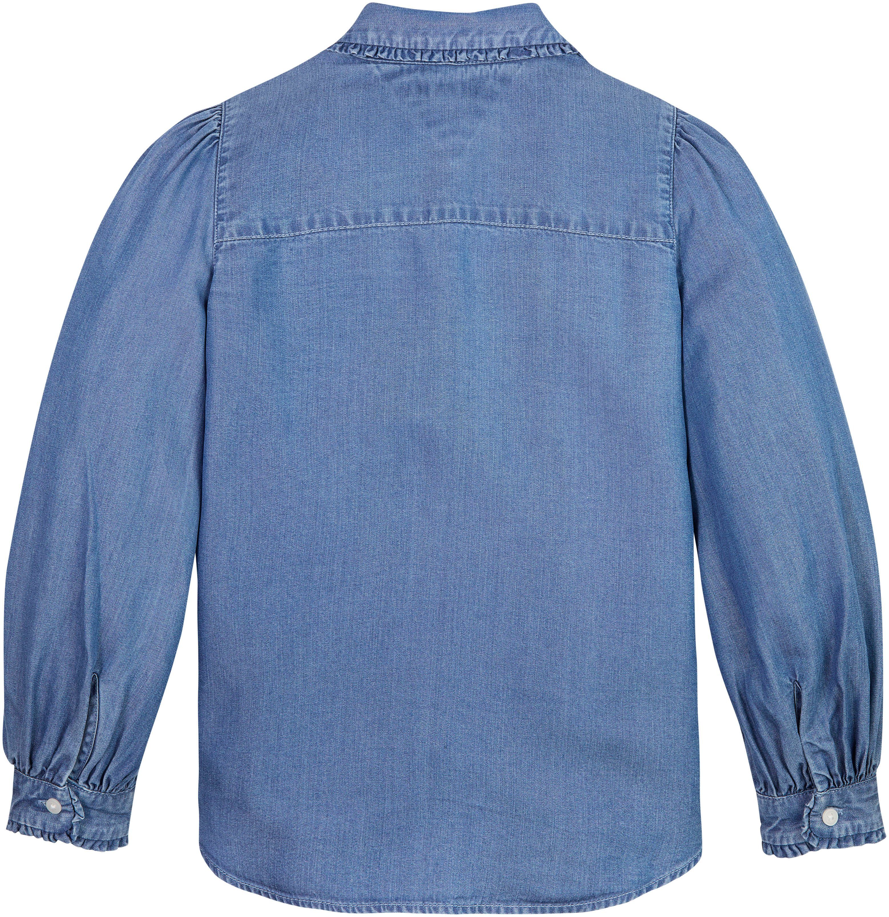 Tommy Hilfiger Jeansbluse TENCEL RUFFLE COLLAR SHIRT Kinder Kids Junior MiniMe,mit Logo-Flag auf der Brust