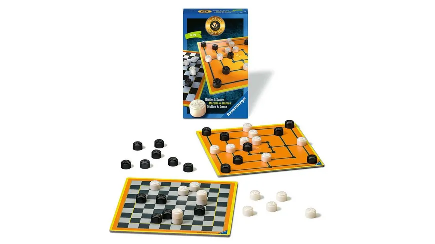Ravensburger Spiel - Mitbringspiel Classic Compact: Mühle & Dame - zwei Taktikspiele ab 8 Jahren