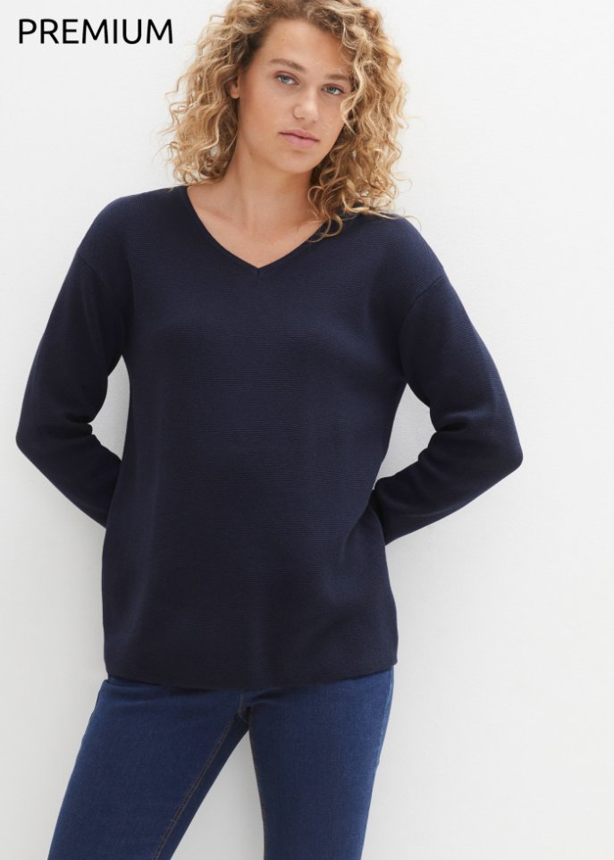 Essential Milano Rib Pullover mit V-Ausschnitt