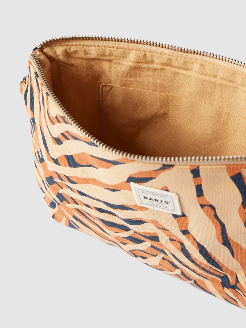 Kosmetiktasche mit Label-Detail Modell 'JUNO' in senfgelb