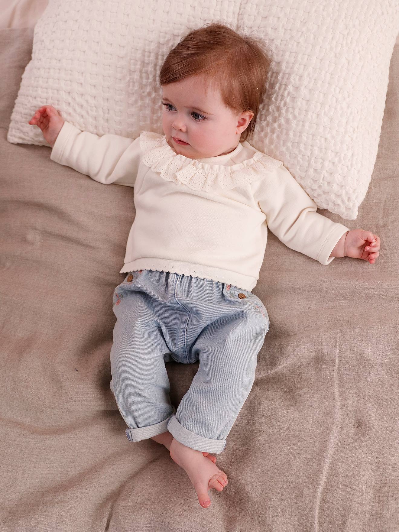 Vertbaudet Baby Sweatshirt mit besticktem Volant - wollweiß