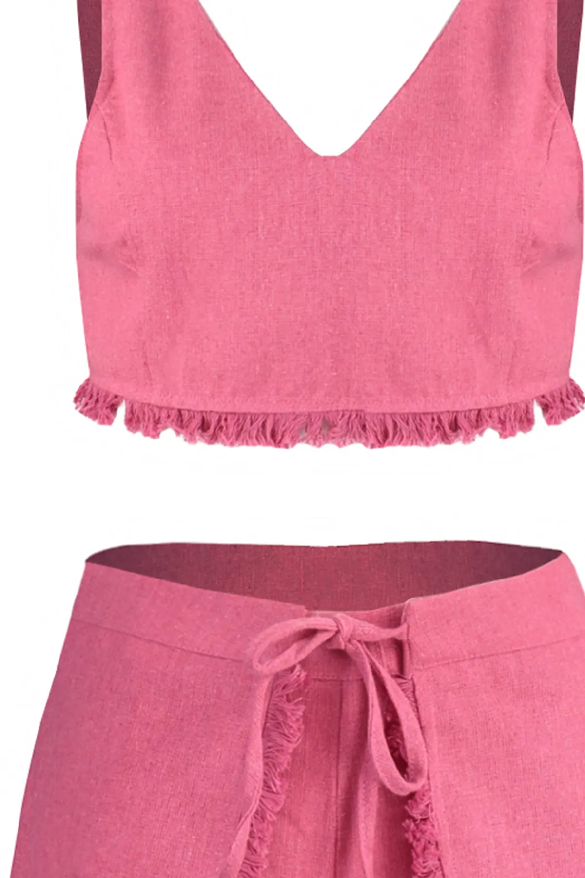 Trendyol Collection  Rosa Strandbluse und Strandshorts-Set mit Quastendetail TBESS22AU0141
