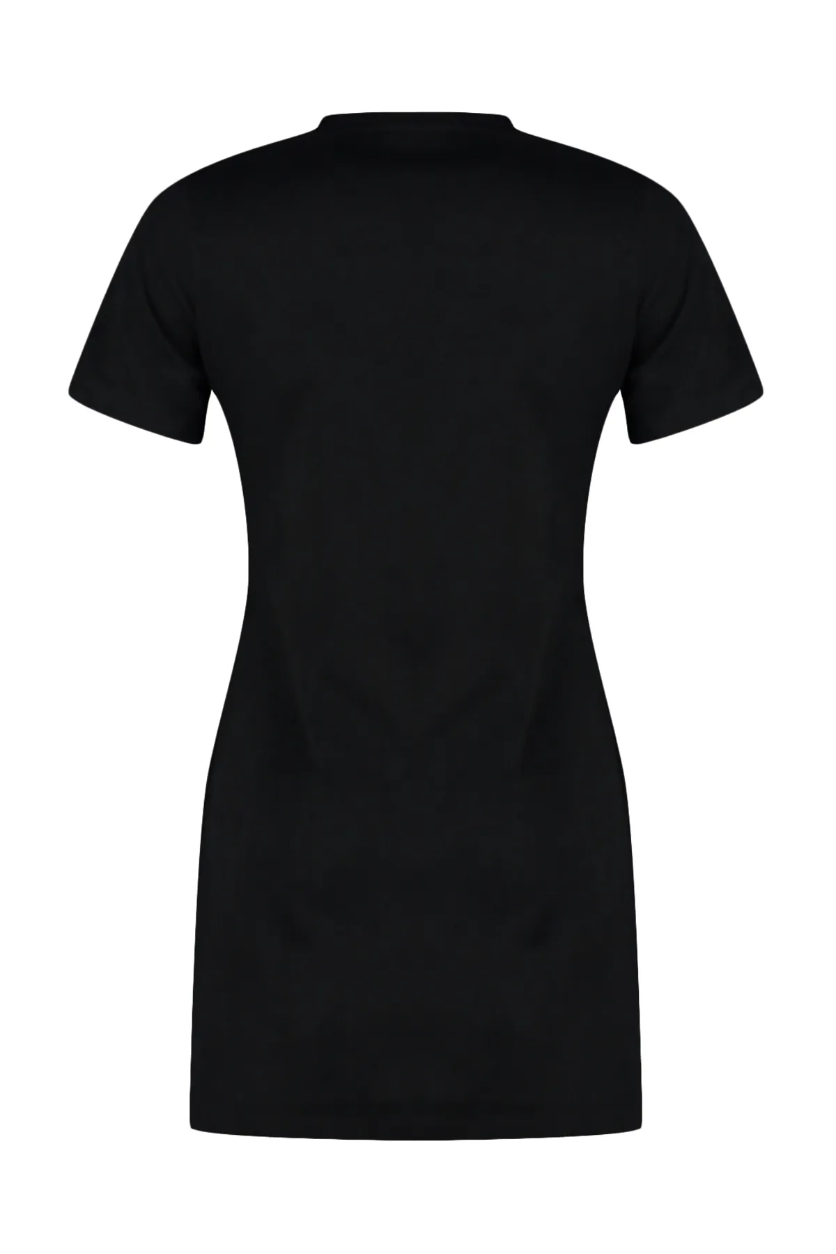 Trendyol Collection  Schwarzes Etuikleid/gerades Mini-Strickkleid aus Wildleder mit Rundhalsausschnitt und Steindetail TWOAW24EL00523