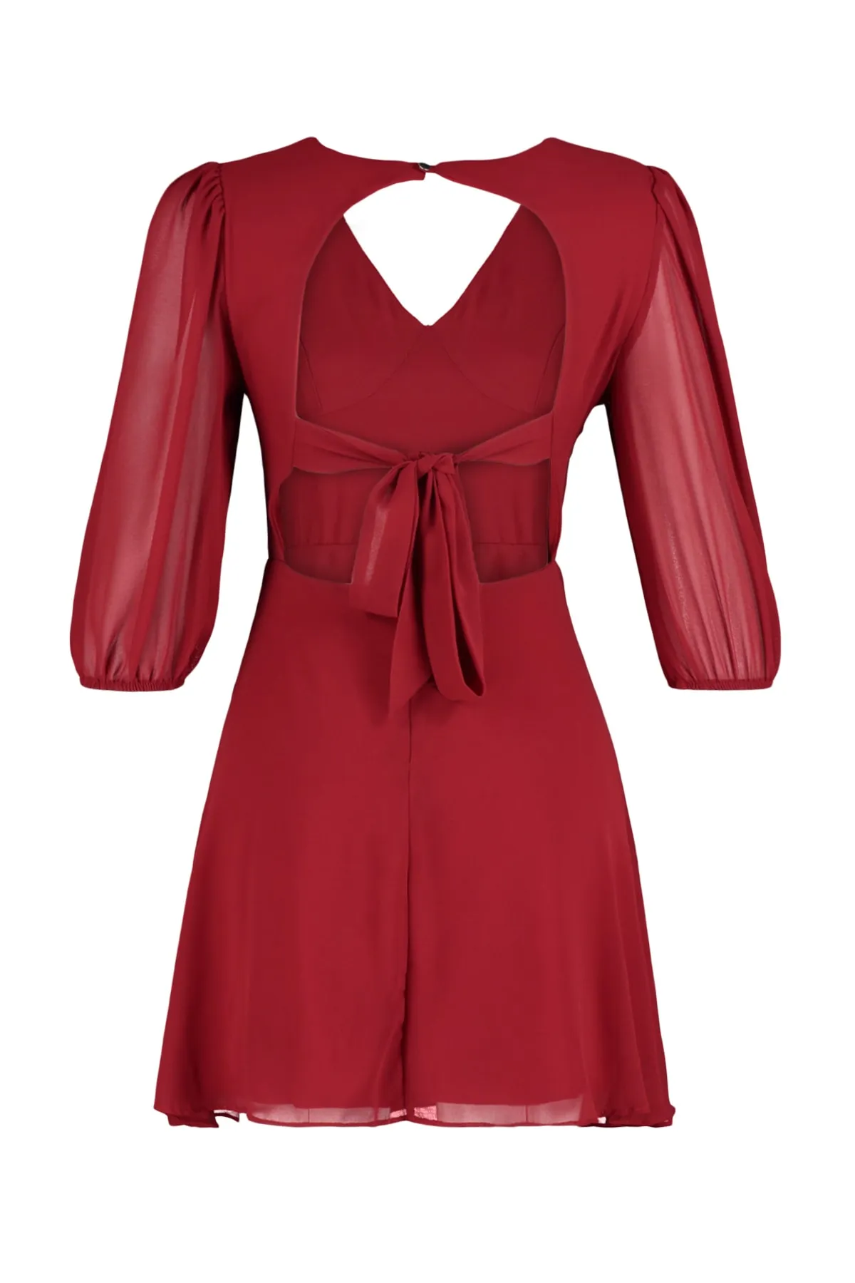 Trendyol Collection  Burgunderrotes gerade geschnittenes Mini-Kleid aus gewebter Baumwolle mit herzförmigem Kragen und gemustertem Webkleid TWOSS23EL00284