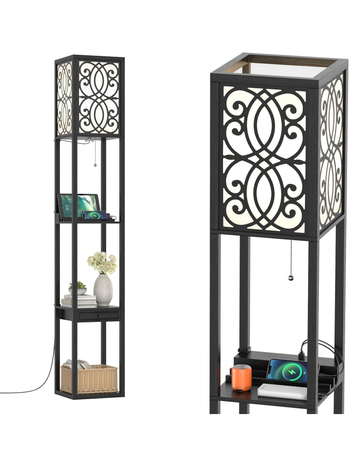 COSTWAY Bodenlampe mit Regal in Schwarz günstig kaufen 160 cm