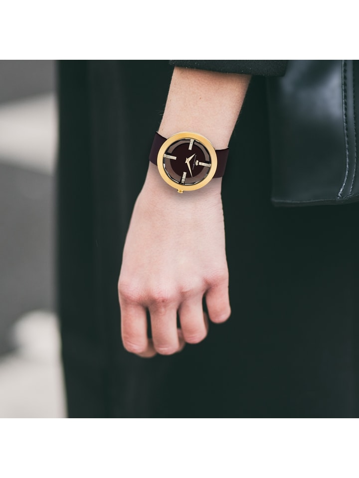 Rhodenwald & Söhne Damen Quarzuhr gelbgold Echtleder dunkelbraun in dunkelbraun günstig kaufen 18 cm