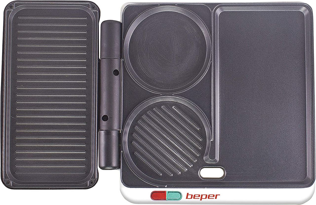 beper Beper P101CUD500 Multifunktionsgrill in Rot mit Antihaft-Beschichtung & 4 Kochflächen