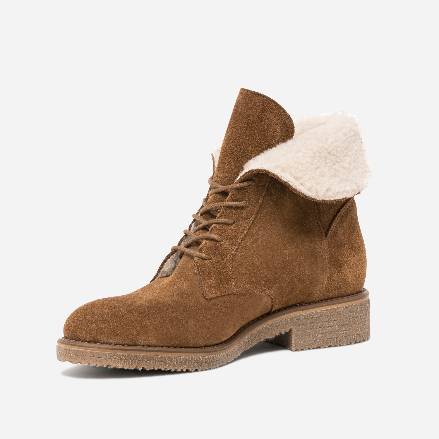 Bottine camel en cuir velours fourré