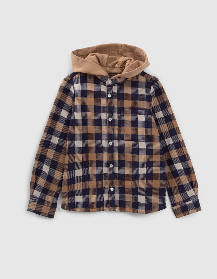 Chemise camel à carreaux capuche amovible garçon