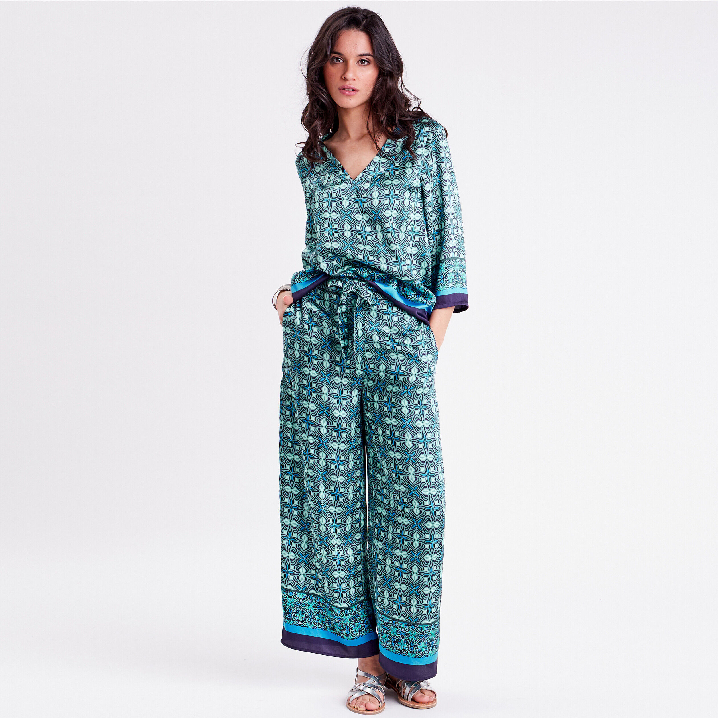Blouse manches 3/4 vert menthe femme | Cache Cache