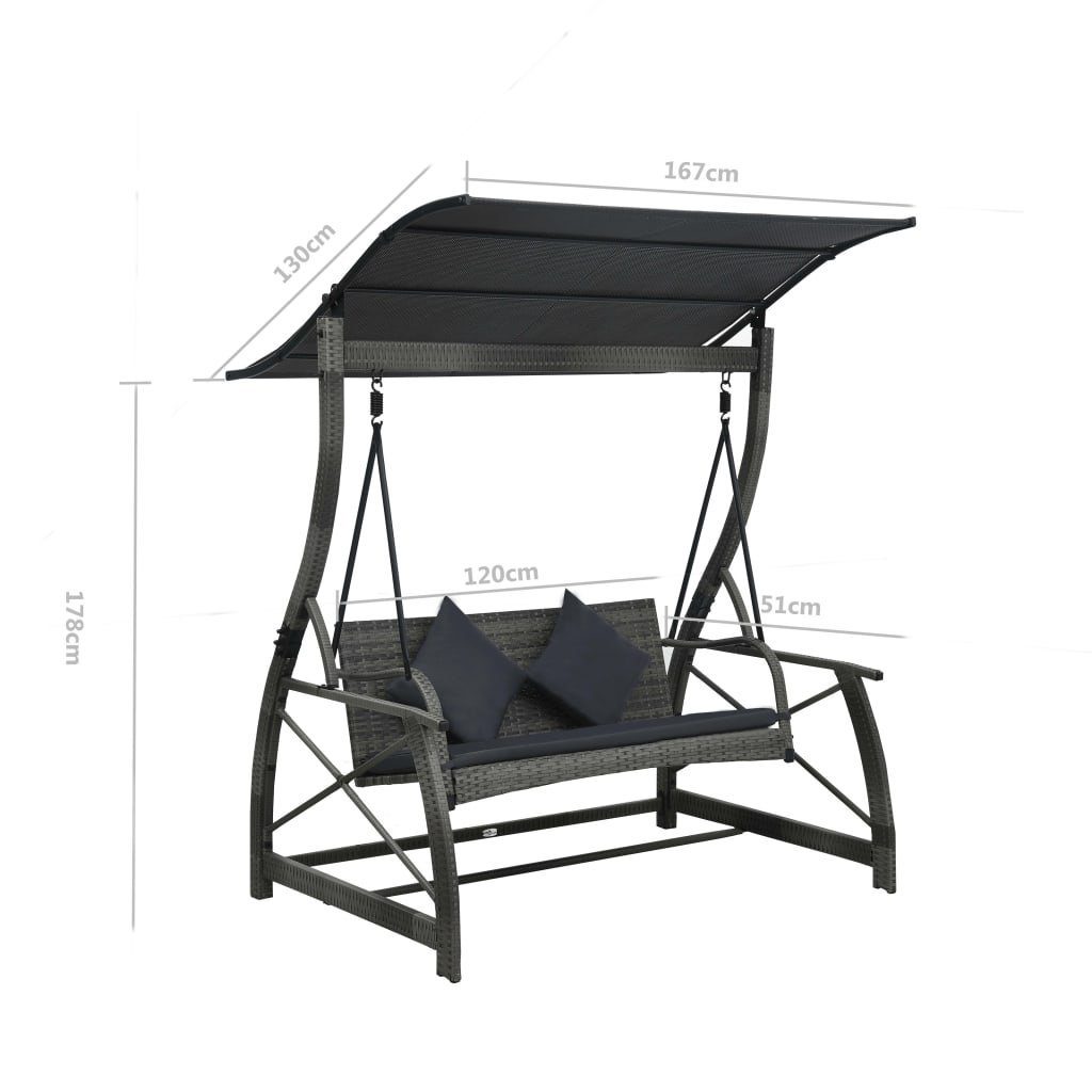 vidaXL Hollywoodschaukel Hollywoodschaukel 3-Sitzer mit Dach Poly Rattan Grau, 1 tlg.