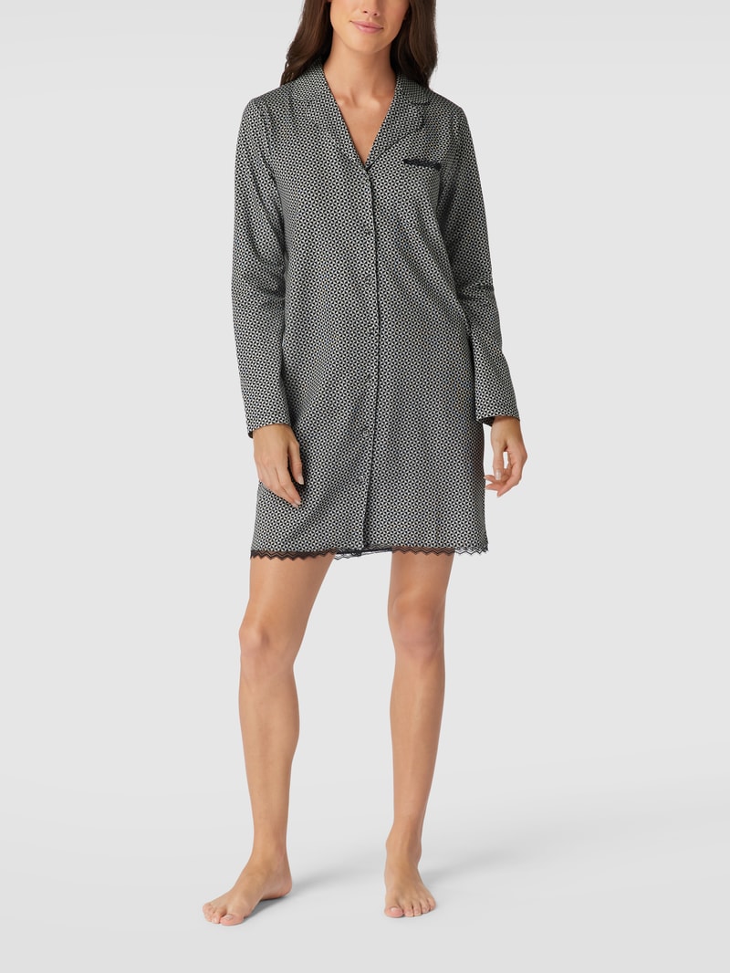 Pyjama-Oberteil mit Allover-Muster in schwarz