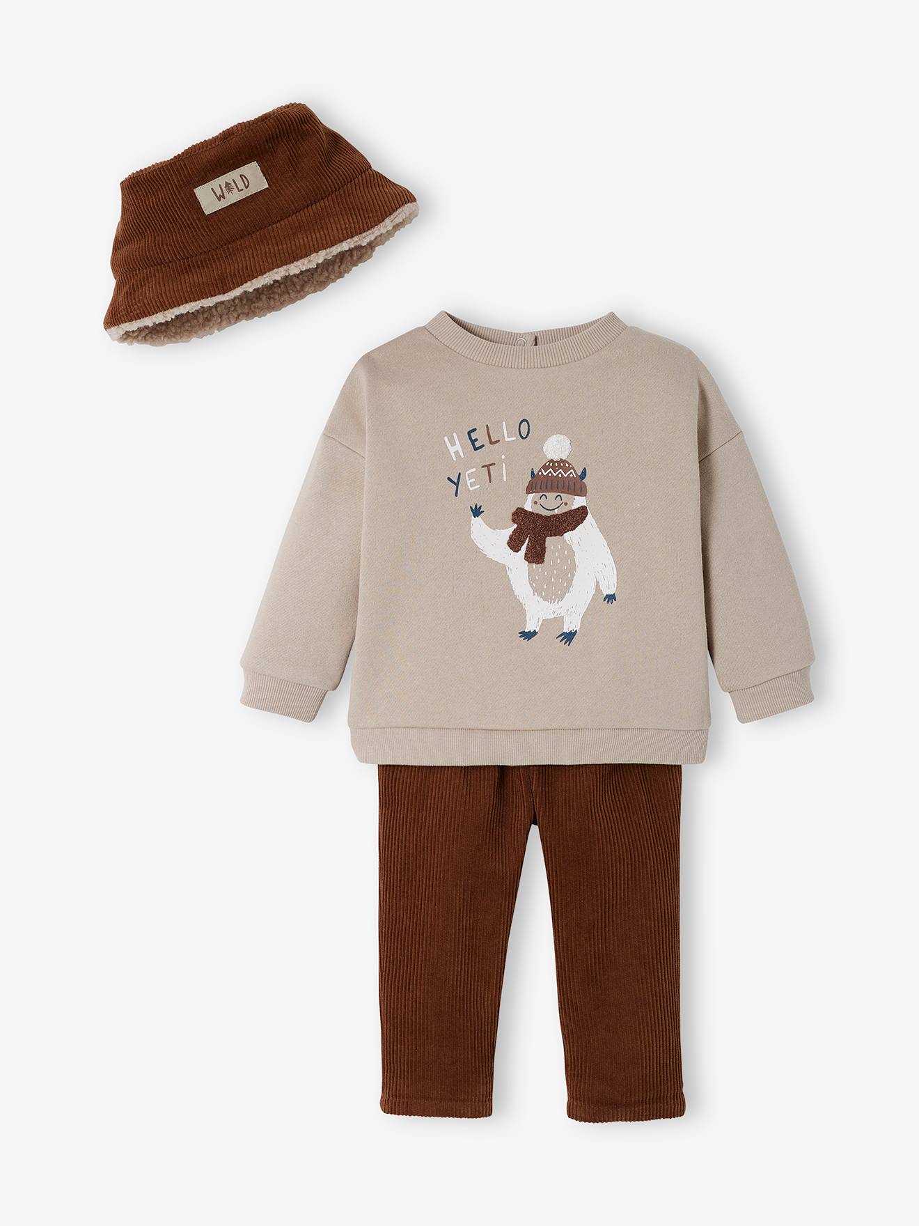 Ensemble 3 pieces sweat + pantalon + bob bébé gris