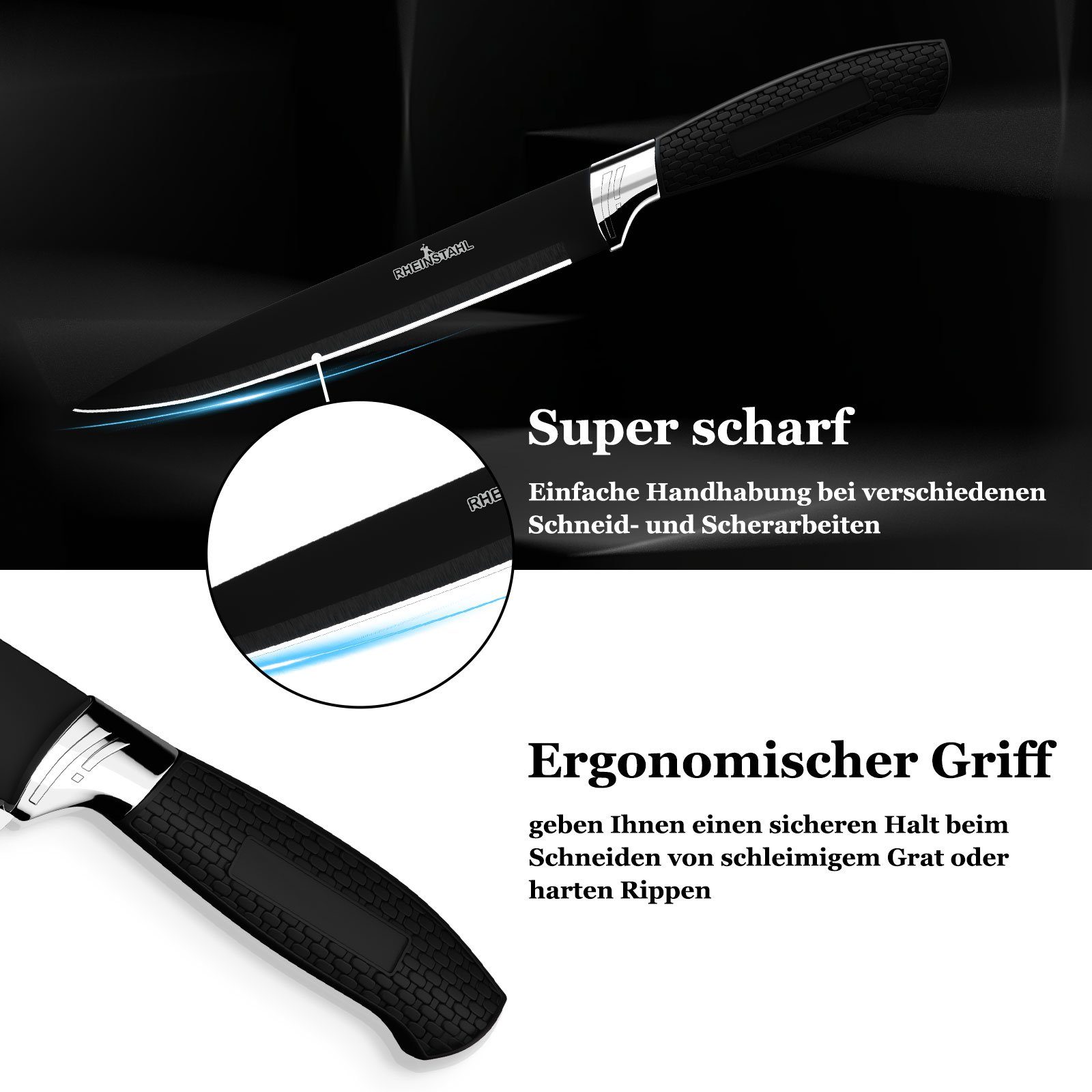 RHEINSTAHL Messer-Set 4 teilig Messerblock Messerset Küchenmesser Set Profi Kochmesser (4-tlg), hochwertiges SelbstschärfenMesser Küchenmesser Set