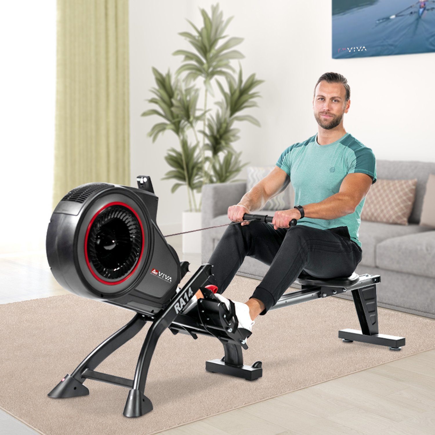 AsVIVA Rudergerät & Magnetic Rower AsVIVA RA14, Ruderschiene platzsparend hochklappbar