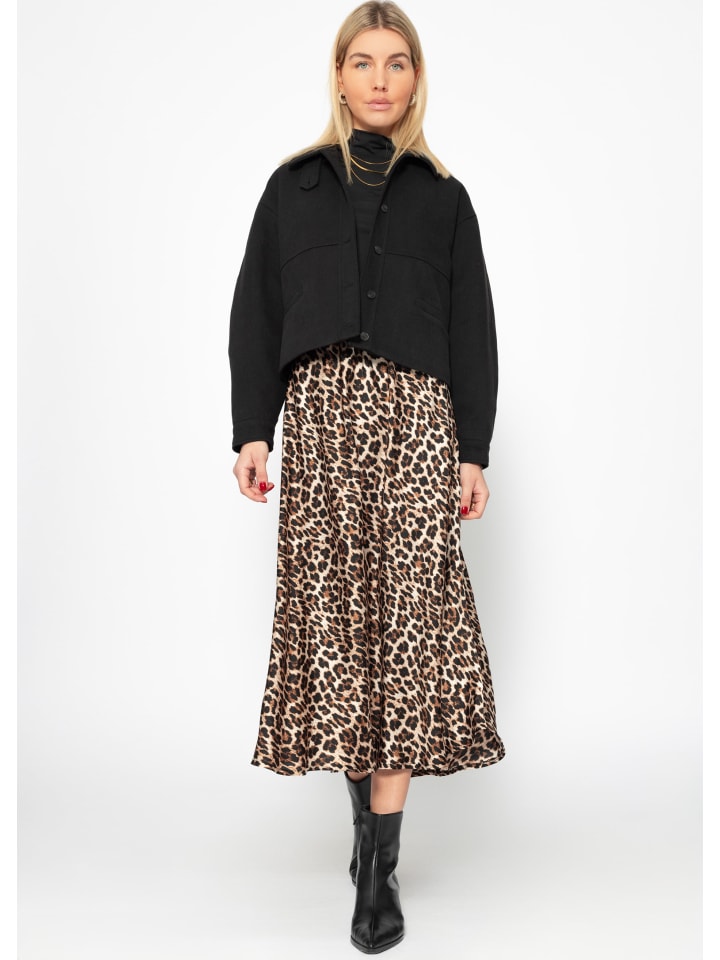 SASSYCLASSY Midi Rock mit Leo-Print in Schwarz, Braun, Beige günstig kaufen