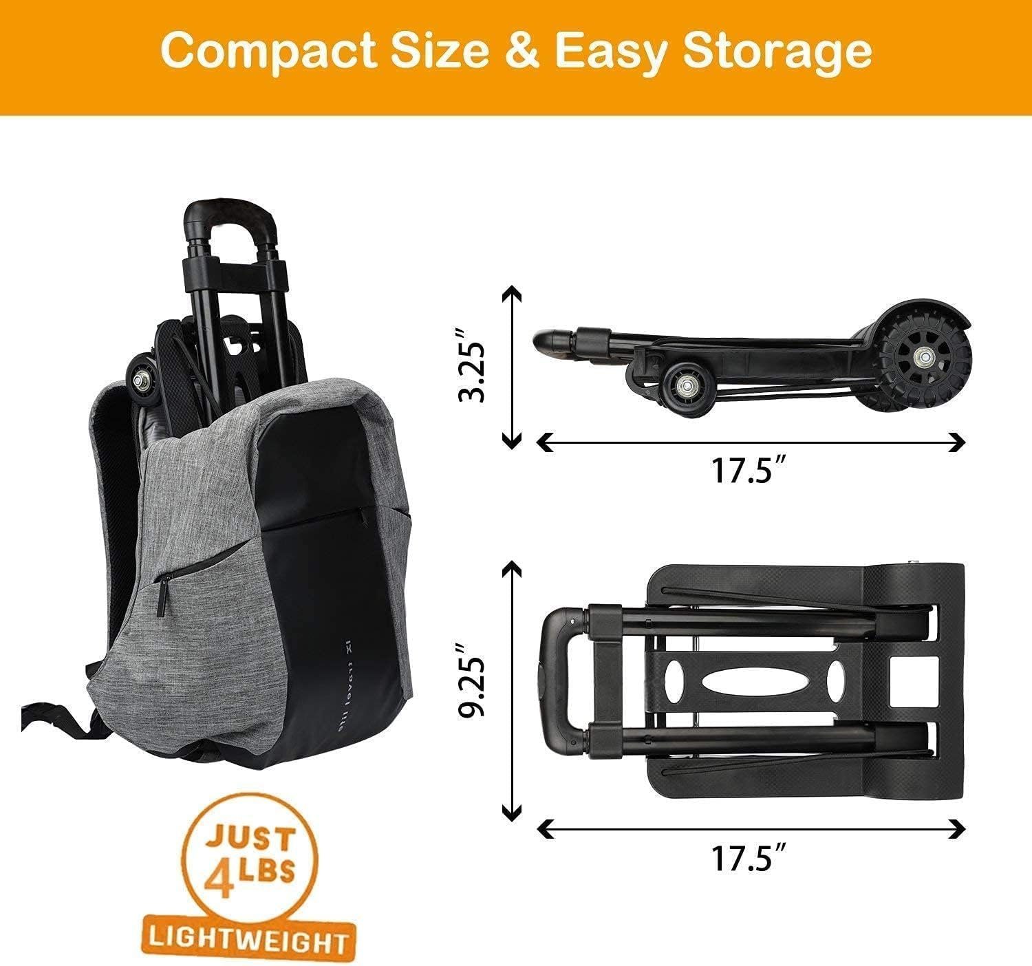 LENBEST Transportwagen Gepäckwagen, 50Kg/110Lbs Faltbarer Transportkarren Handwagen, (Leichtgewichtiger Transportkarre, Komfortable & klappbare), für Getränkekisten, Blumenkübel,Geschäftsreise, Schwarz, M