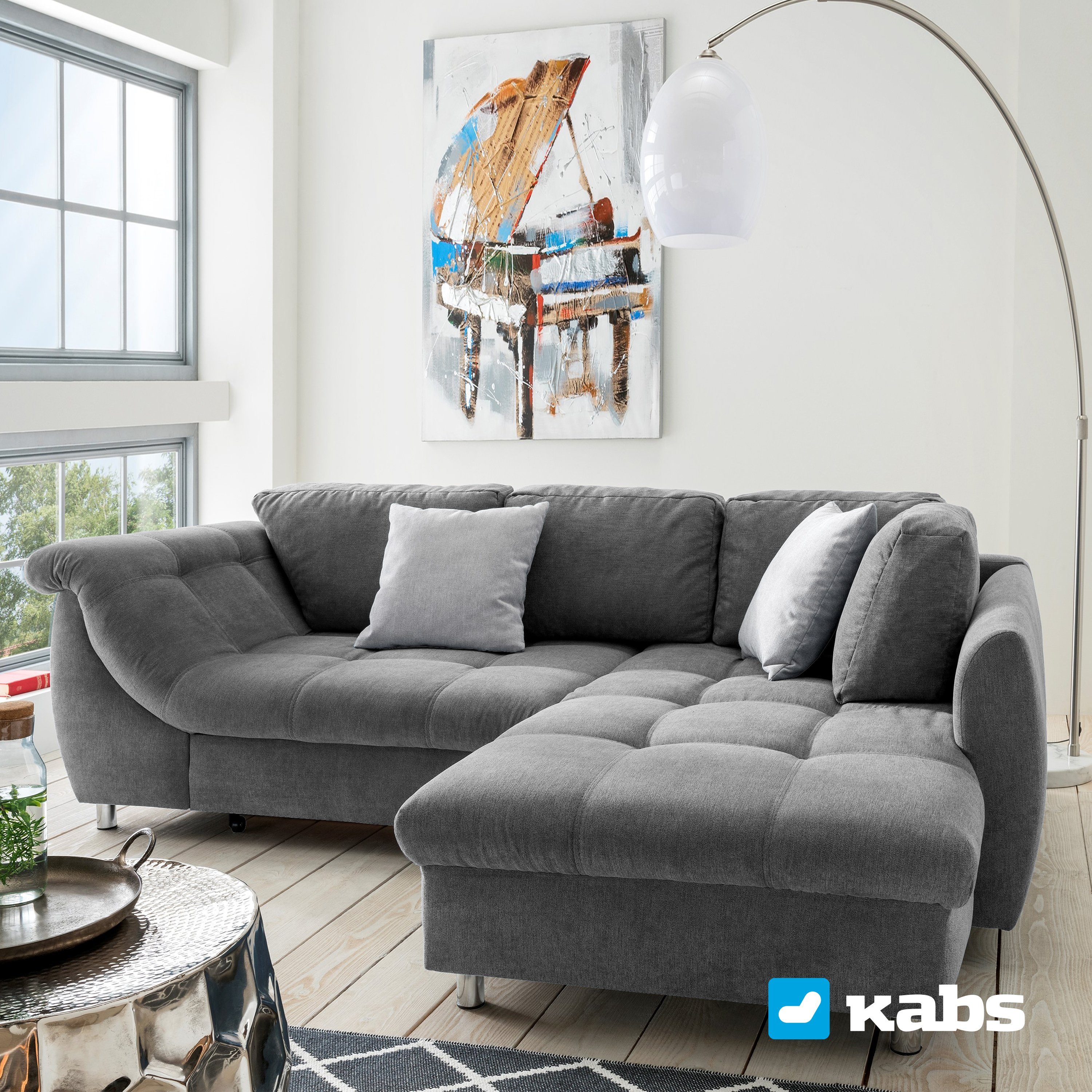 Kabs Polsterwelt Ecksofa Brunson, Schlaffunktion, Zierkissen, Maße: B x H x T: ca. 253 x 84 x 190 cm