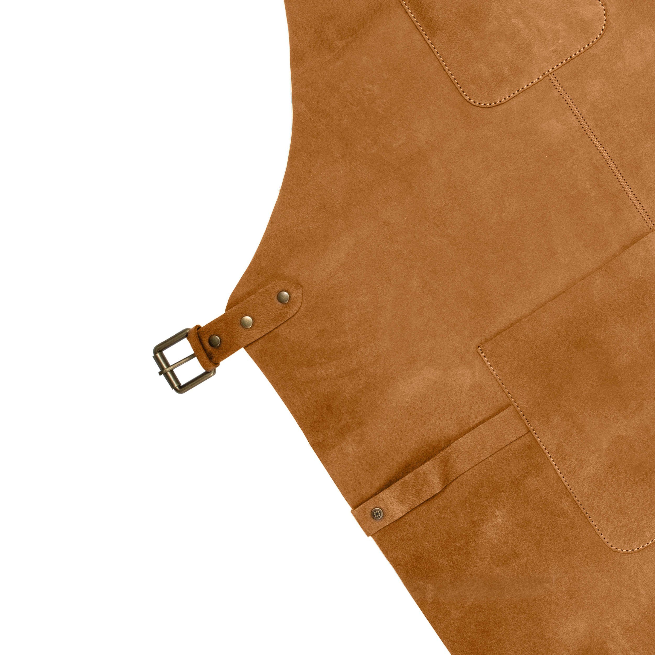 DRAKENSBERG Grillschürze Herren Bob Cognac-Braun, Premium Leder Koch- und Grillschürze für Männer, strapazierfähig