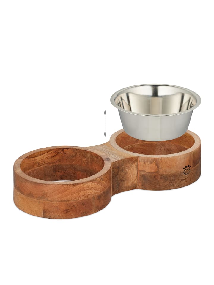 relaxdays Hundenapfbar in Natur/ Silber -  (B)48 x (H)8 x (T)22 cm günstig kaufen onesize
