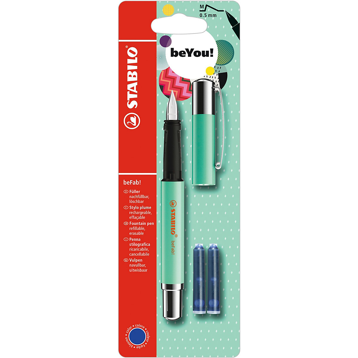 Füller beFab! Uni Colors Minty Green Rechts-/Linkshänder, inkl. 3 Patronen