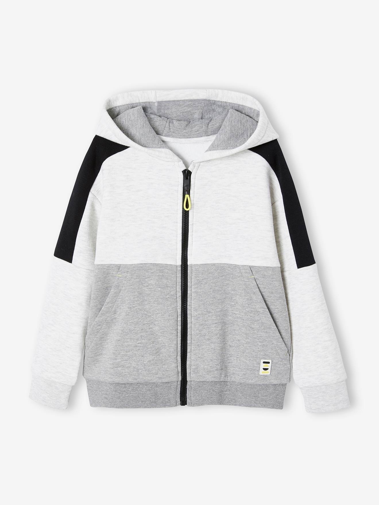 Sweat zippé à capuche effet colorblock sport garçon vert