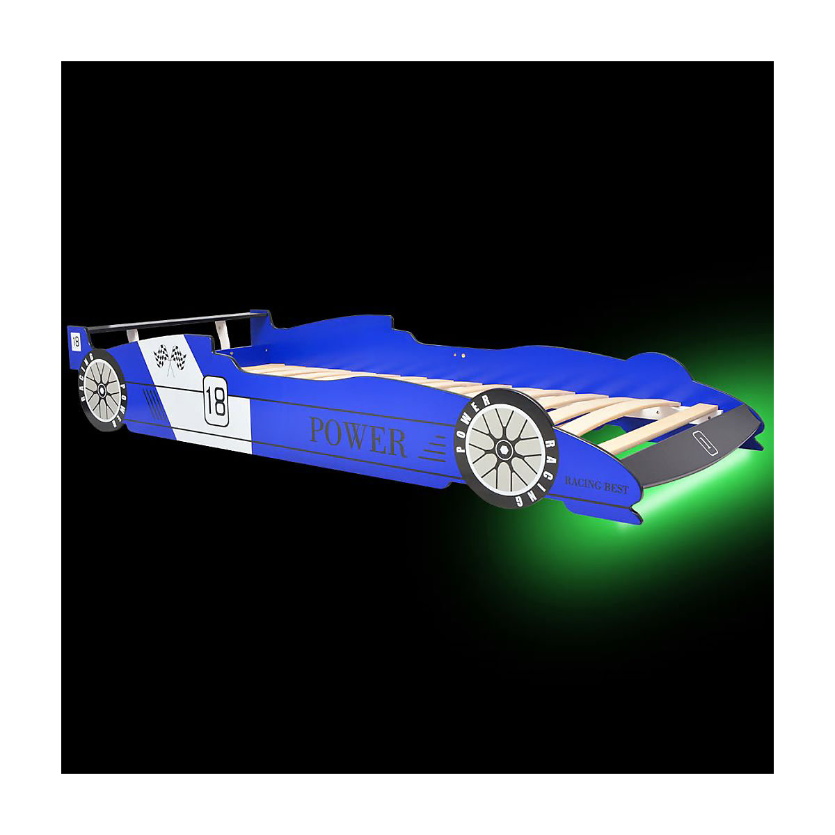 Kinderbett mit LED im Rennwagen-Design 90 x 200 cm Blau Kinderbett