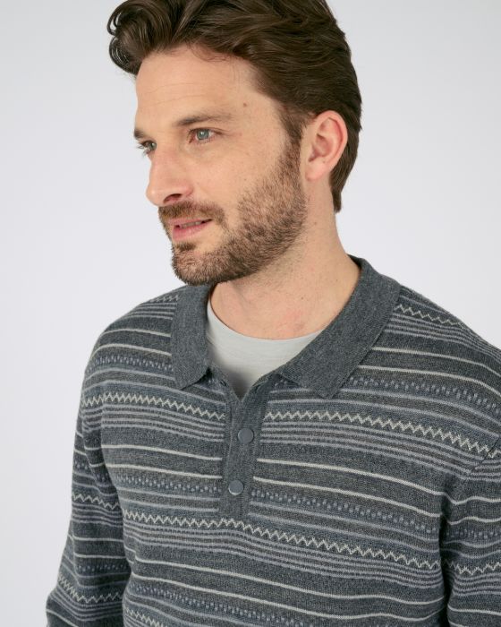 Pull jacquard rayé à col polo